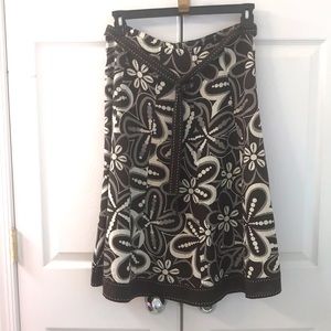 Carole Little, Linen Blend, Size 6, Fully Lined, brown and Cream Skirt